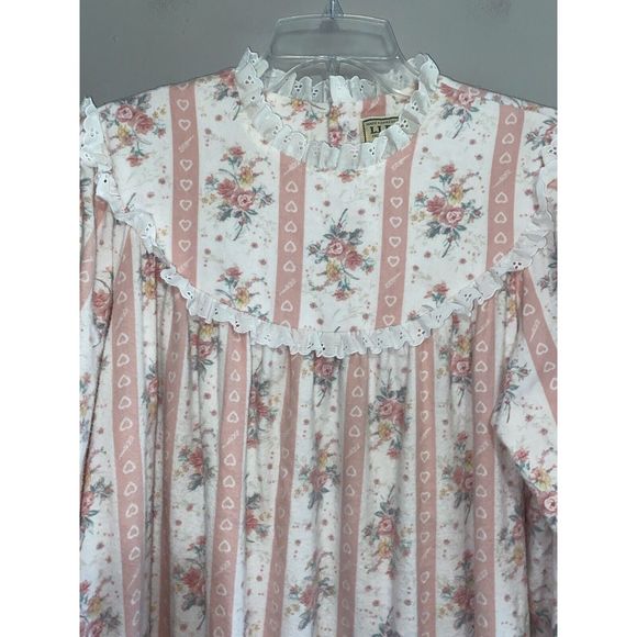 Vintage LL Bean By Lanz Flannel Nightgown Floral Ruffle Cottage Prairie Pink XL - Picture 3 of 16
